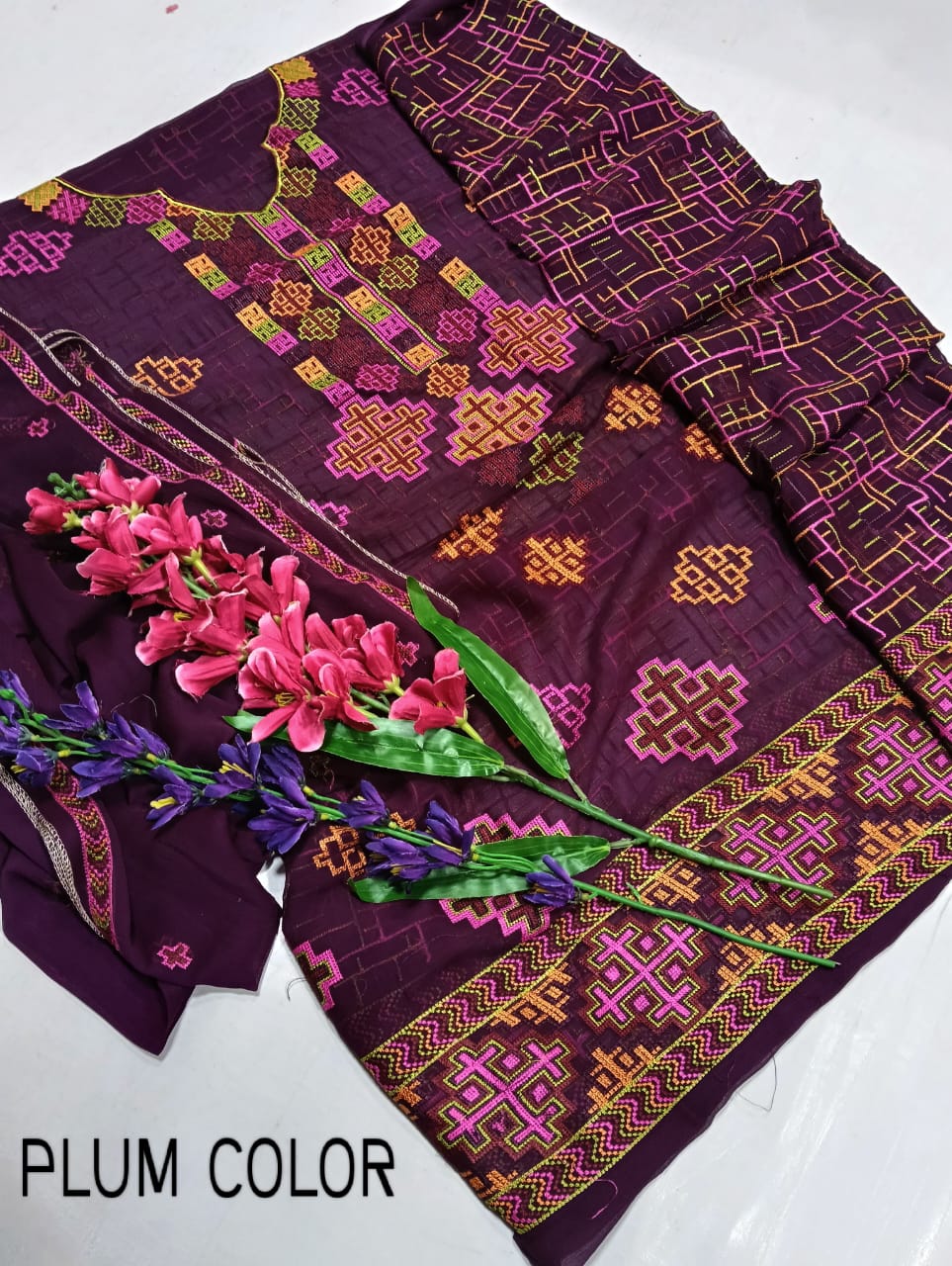 Stuffed Pure Chiffon Embroidered Shirt with Dupatta