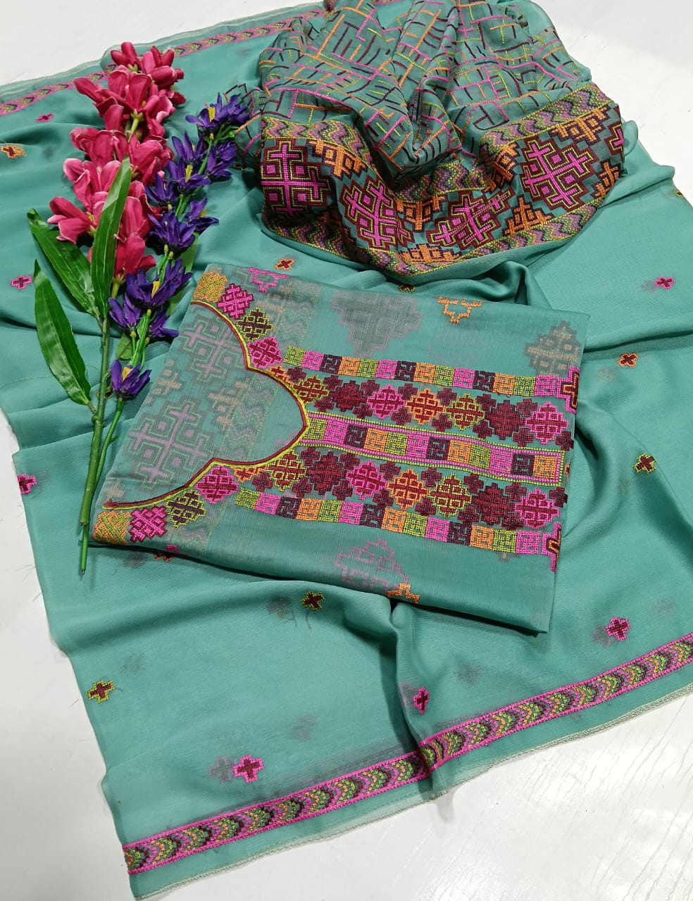 Stuffed Pure Chiffon Embroidered Shirt with Dupatta