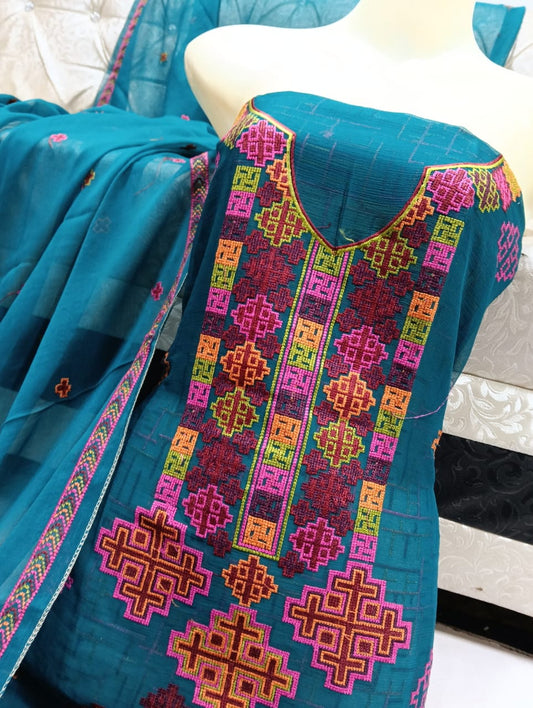 Stuffed Pure Chiffon Embroidered Shirt with Dupatta